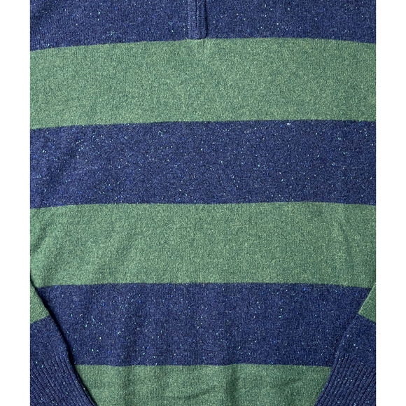 1-39 QI CASHMERE Men's Sweater Zip-Henley Blue/Green Striped Medium - Picture 7 of 16